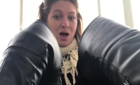 Attractive Milf In Black Boots Being Naughty In Public