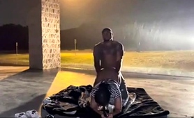 Ebony Babe Enjoys A Wild Ride On A Big Black Cock Outside