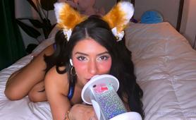 ASMR ear licking solo session with mesmerizing camgirl